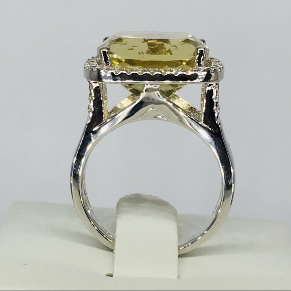 14k white gold 15 CT citrine diamond cushion ring - Picture 7 of 8